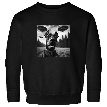 Discover Doberman Pinscher Funny Graphic Selfie with UFO We Sweatshirts