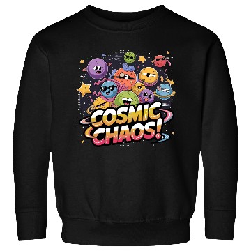 Discover Chaotic Cartoonish Galaxy with Whimsical Character Sweatshirts