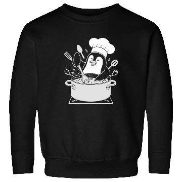 Discover Chef Penguin Cooking with Utensils in Pot Sweatshirts