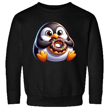 Discover Cute chubby penguin with donut cartoon Sweatshirts