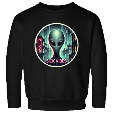 Discover Cyberpunk Alien Encounter - Futuristic Neon Sci-Fi Sweatshirts
