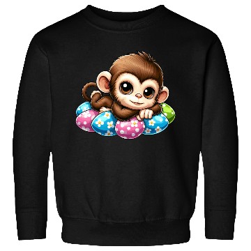 Discover Cute Monkey Easter eggs Easter chilling cartoon Sweatshirts