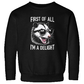 Discover First of All, I'm a Delight – Funny Opossum Meme Sweatshirts