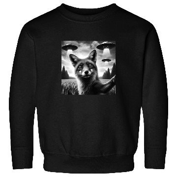 Discover Fox Funny Graphic Selfie with UFOs Weird Aliens Sc Sweatshirts