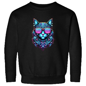 Discover Cyberpunk Tech Cat – Futuristic Neon Glow Sweatshirts