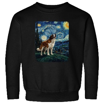 Discover Saint Bernard Howling At Moon Starry Night Van Gog Sweatshirts
