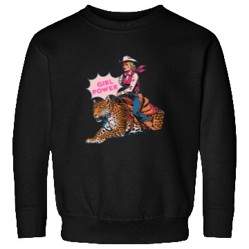 Discover Girl Power Cowgirl Riding a Leopard Western Sweatshirts