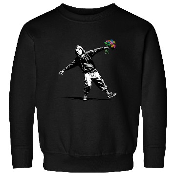 Discover Banksy Protester Throwing Flowers Sweatshirts