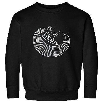 Discover Playful Cat Surfing Wave Neon Design Sweatshirts