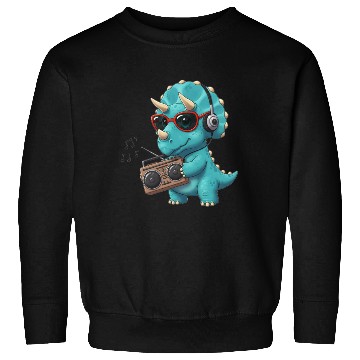 Discover Dino cartoon triceratops listening to music Sweatshirts