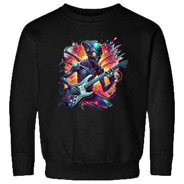 Discover Alien playing guitar with rainbow background Sweatshirts