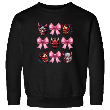 Discover Coquette Bow Oni Yokai Devil Mask Pink Mothers Day Sweatshirts