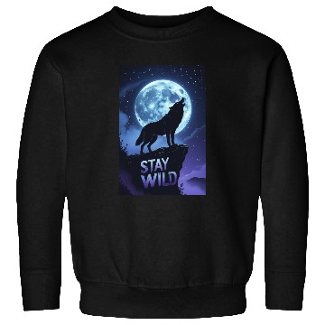 Discover Stay Wild – Majestic Wolf Silhouette Under Moon Sweatshirts
