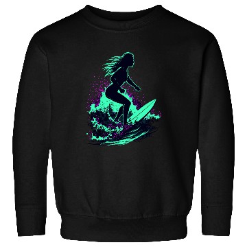 Discover Stylish Female Surfer Surfing Waves Sweatshirts