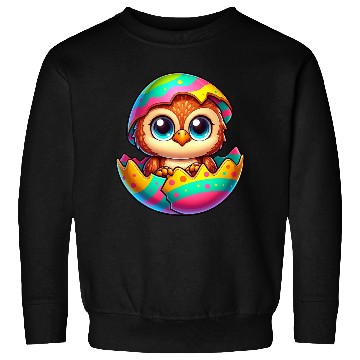 Discover Cute Owl Easter Egg Cartoon Hatching Colorful Sweatshirts