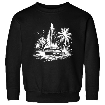 Discover Double Hull Catamaran Sailing Boat Caribbean Palms Sweatshirts