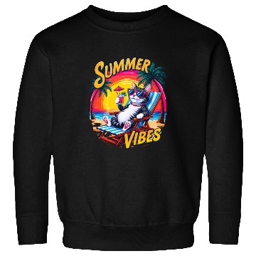 Discover Summer Vibes Sweatshirts, Relaxed Cat with Summer Text