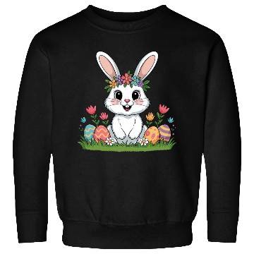 Discover Easter Bunny Flower Crown Spring Eggs Sweatshirts