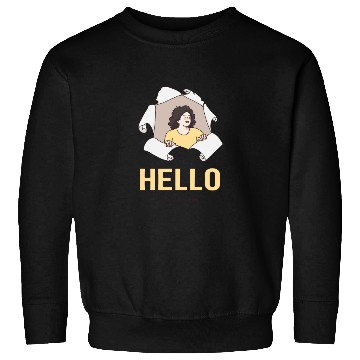 Discover Hello Quote with Peeking Character – Fun Greeting Sweatshirts
