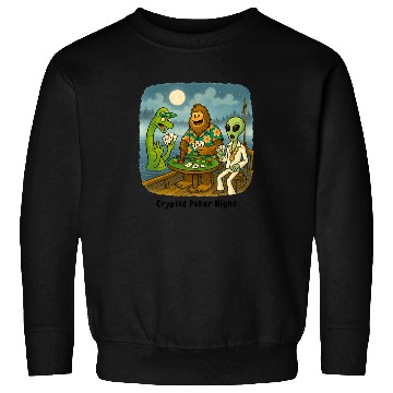 Discover Bigfoot, Nessie and an Alien Play Poker - Cryptid Sweatshirts