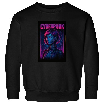 Discover Cyberpunk Future: Neon Cityscape and Cyborg Sweatshirts
