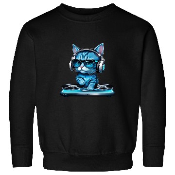 Discover DJ Kitty in Blue Mixing Beats Sweatshirts