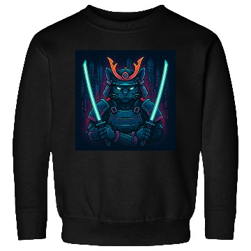 Discover A futuristic samurai cat in neon armor with glo Sweatshirts