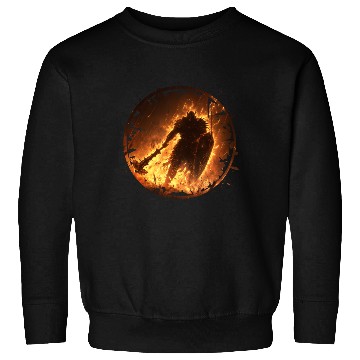 Discover Fire Armored Warrior with Burning Shield and Axe Sweatshirts