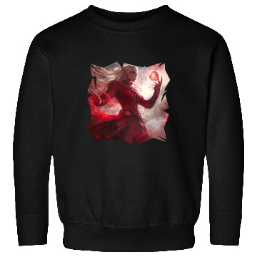 Discover Mystical Fire Elf Holding Glowing Spell Orb Art Sweatshirts