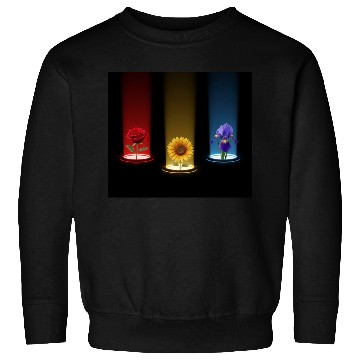 Discover Glowing Floral Trio: Rose, Sunflower & Iris Sweatshirts