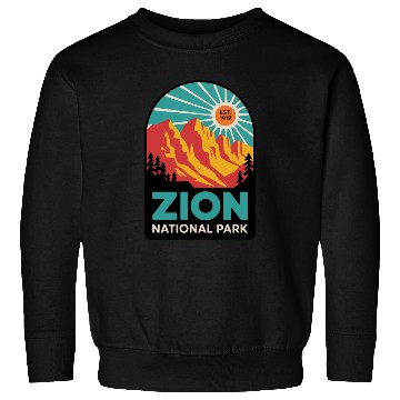 Discover Zion National Park Retro Sunset Art Sweatshirts