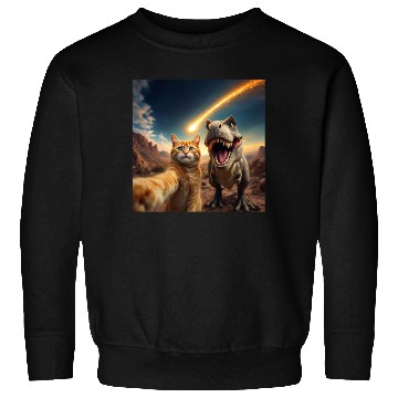 Discover Cat and Dinosaur Meteor Selfie Meme Funny Sweatshirts