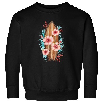 Discover Hawaiian Surfer Surfing Beach Surfboard Hibiscus Sweatshirts