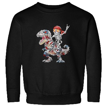Discover Rocker Skeleton Riding Mummy Dinosaur Halloween Sweatshirts