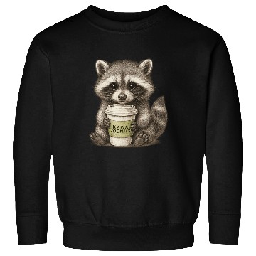 Discover raccoon and coffee - design Kawa Zoomies Sweatshirts