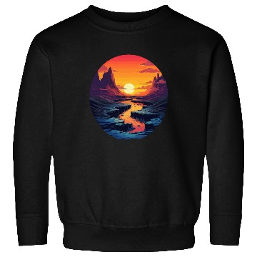 Discover Sunset Mountain River Serenity Landscape Sweatshirts