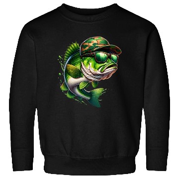 Discover Camo Hat Bass Fish with Green Sunglasses Sweatshirts