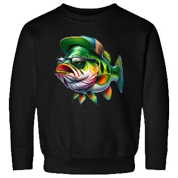 Discover Cool Bass Fish with Green Hat and Glasses Sweatshirts