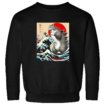 Discover Catzilla Cat Japanese Art Funny Cat Sweatshirts