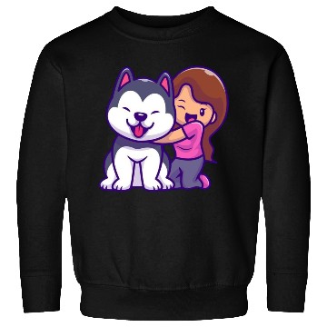 Discover Cute Girl Hugging Playful Husky Design Sweatshirts