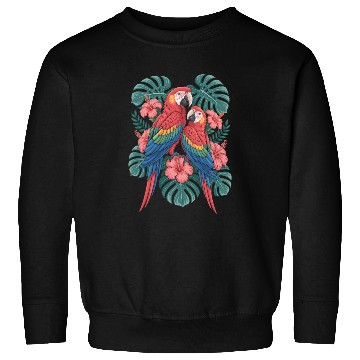 Discover Tropical Parrots Among Hibiscus Leaves Sweatshirts