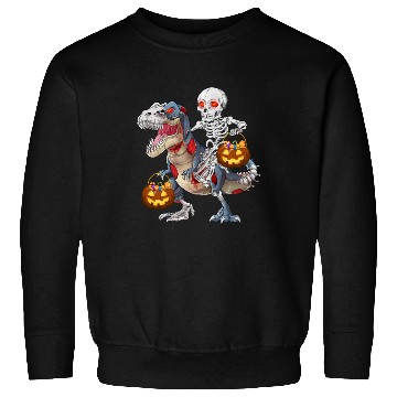Discover Skeleton Riding Zombie Dinosaur T rex Halloween Sweatshirts