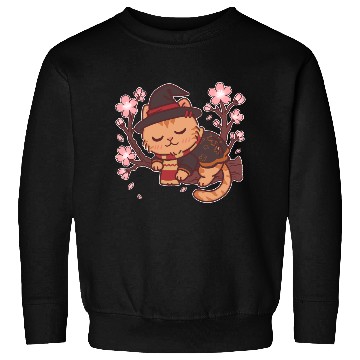 Discover Cute Witch Cat with Cherry Blossoms Sweatshirts