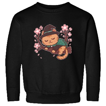 Discover Whimsical Wizard Cat in Blooming Cherry Tree Sweatshirts