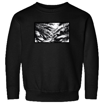 Discover Serene Mountain Forest Ink Illustration Sweatshirts