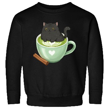 Discover Charming Cat in Green Matcha Cup Sweatshirts