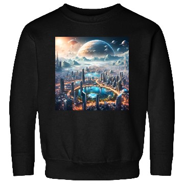 Discover Futuristic Cityscape with Alien Planets Sci-Fi Sweatshirts