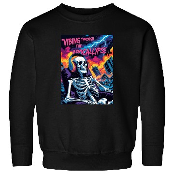 Discover Vibrant Skeleton Amidst Stormy Apocalypse Sweatshirts