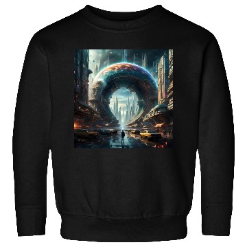 Discover Future Portal In Alien City with Circular Gateway Sweatshirts
