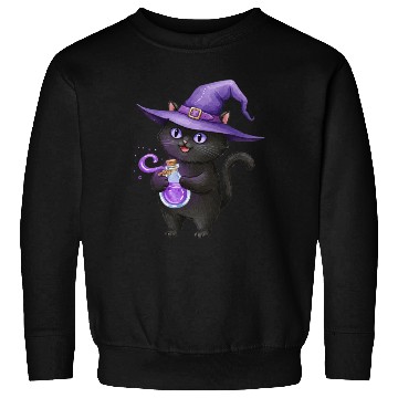 Discover Enchanting Black Cat Witch Illustration Sweatshirts